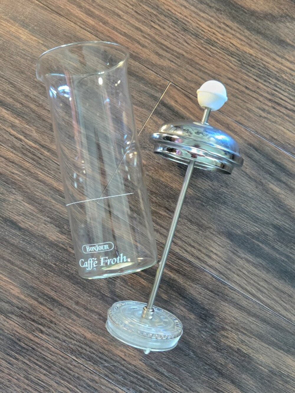 BON JOUR Glass & Stainless Steel Caffe' Coffee Press/Milk Frother NWOT
